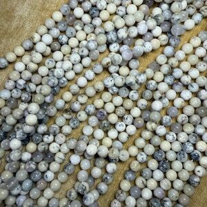 3 15” strands Dendritic White Opal 8mm gemstones round beads natural